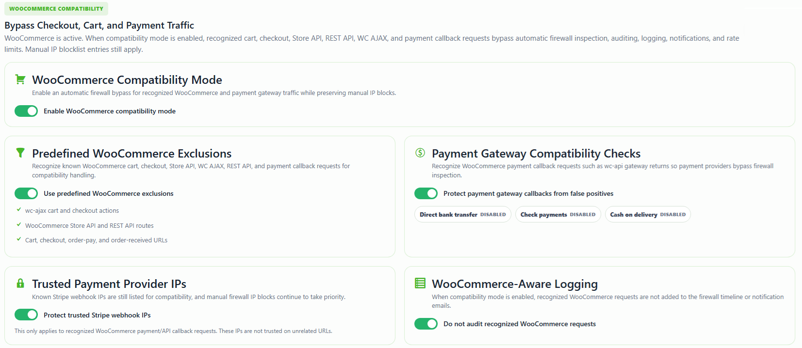 WooCommerce compatibility settings